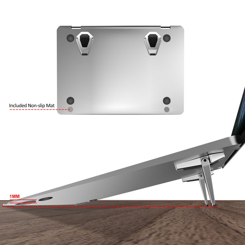 Foldable Laptop Stand Silver Gray Zinc Alloy Adjustable 15° Angle - Non-Slip Heat Dissipation Portable Notebook Support for Home Office Travel - Image 2