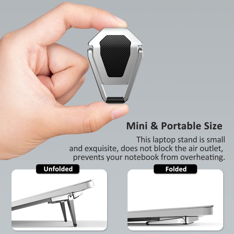 Foldable Laptop Stand Silver Gray Zinc Alloy Adjustable 15° Angle - Non-Slip Heat Dissipation Portable Notebook Support for Home Office Travel - Image 3