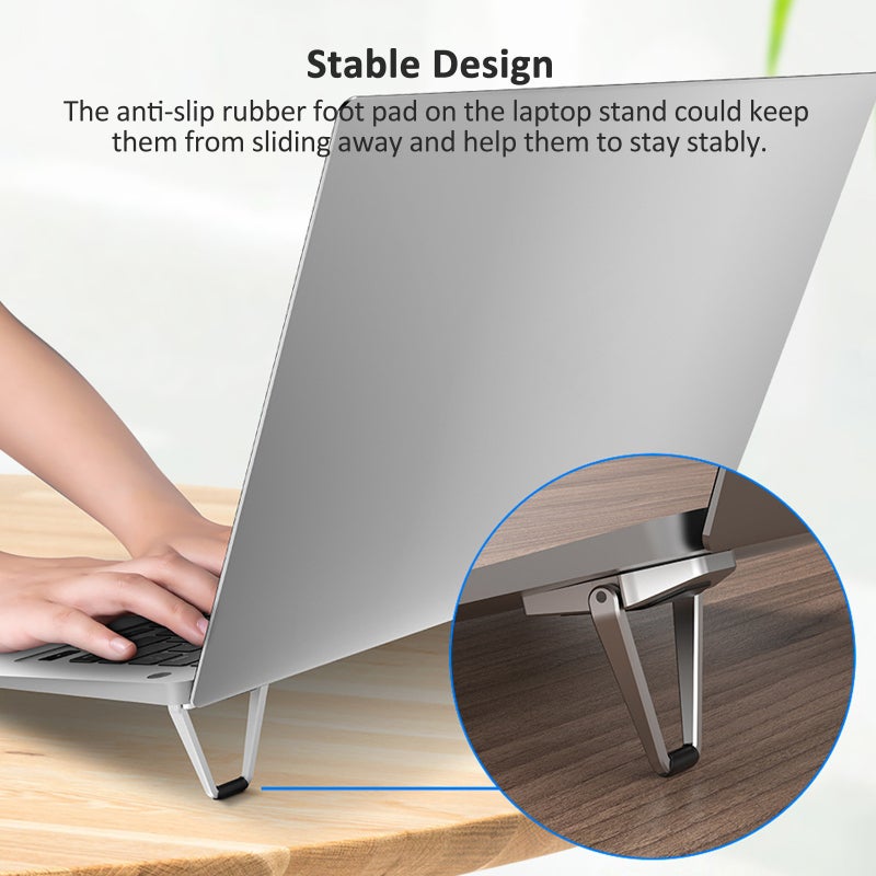 Foldable Laptop Stand Silver Gray Zinc Alloy Adjustable 15° Angle - Non-Slip Heat Dissipation Portable Notebook Support for Home Office Travel - Image 5