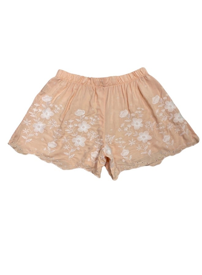 Mei Stylish Women`s Casual Floral Embroidery Cotton Shorts - Image 1