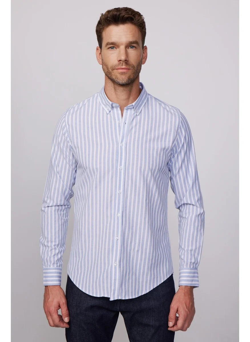 Tudors Slim Fit Long Sleeve Striped Collar Buttoned Men's Shirt