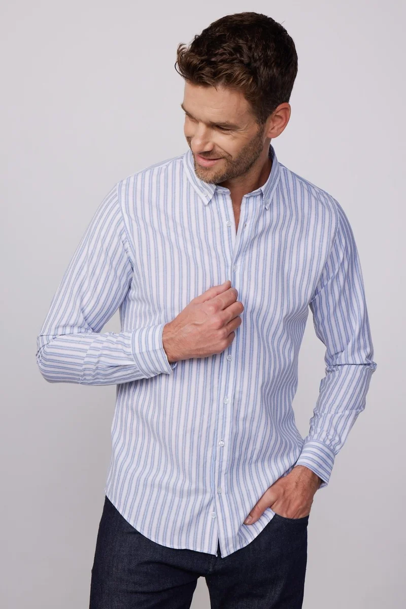 تودورس Slim Fit Long Sleeve Striped Collar Buttoned Men's Shirt