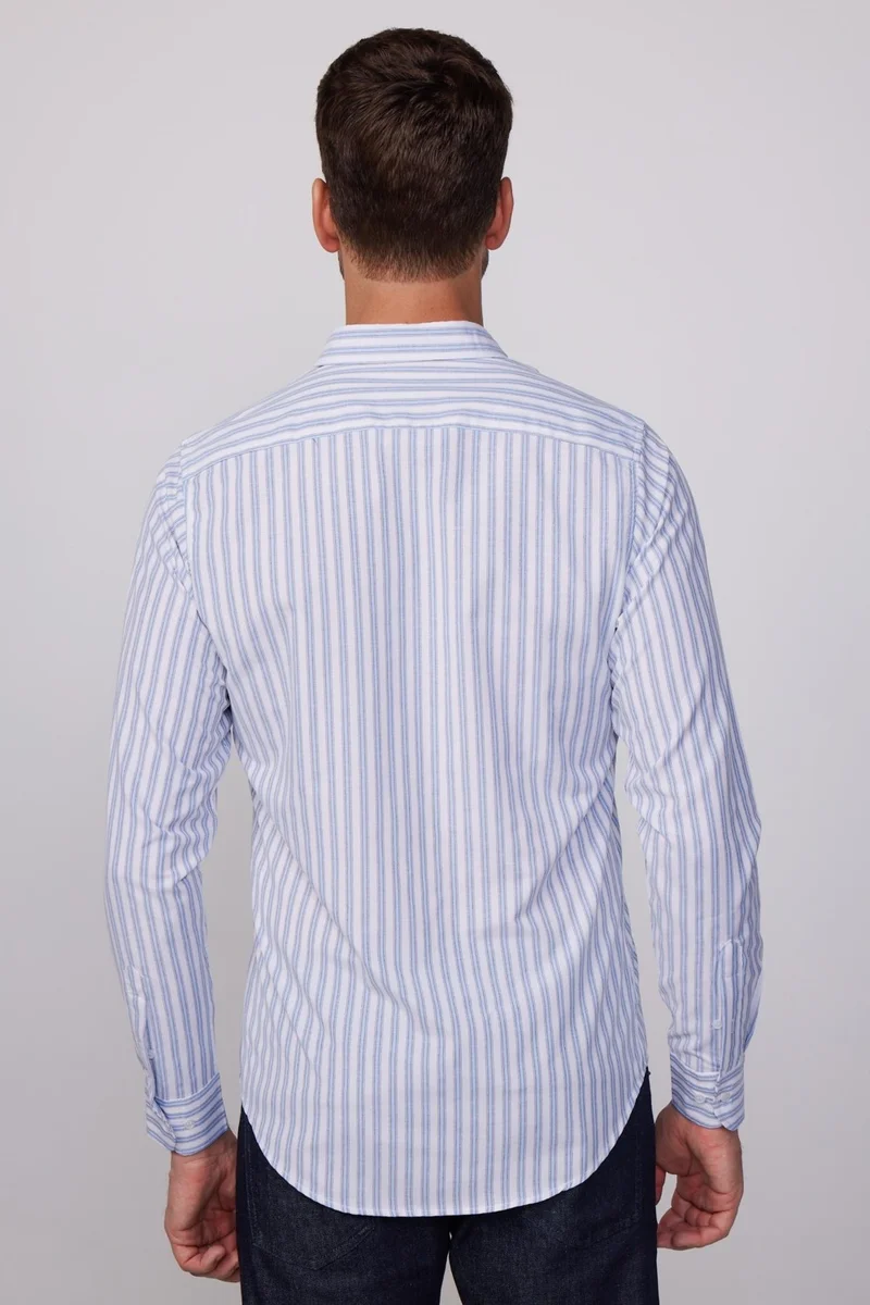 تودورس Slim Fit Long Sleeve Striped Collar Buttoned Men's Shirt