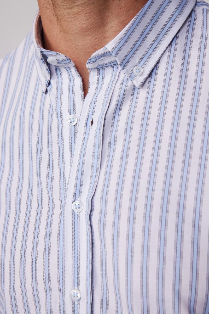 تودورس Slim Fit Long Sleeve Striped Collar Buttoned Men's Shirt