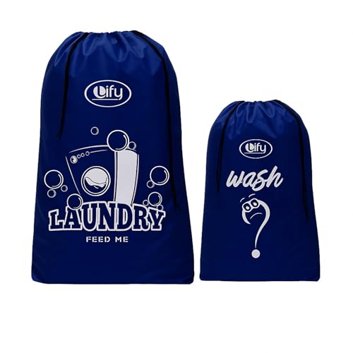 Lify Nylon Laundry Bag - These XL (45X31Inches) & M(31X21.5Inch) Bags Will Fit Laundry Hamper and Strong Enough to Carry up to Three Loads of Clothes (NAVY BLUE) - 2 Pcs Pack - Image 1