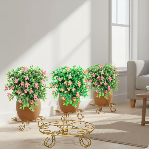 ORILEY Round Metal Flower Pot Stand Heavy-Duty Elegant and Functional Floor-Mounted Plant Holder Rust Free for Home Office Indoor & Outdoor Use (Pack of 4, Gold) - Image 1
