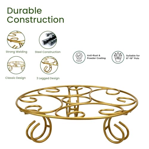 ORILEY Round Metal Flower Pot Stand Heavy-Duty Elegant and Functional Floor-Mounted Plant Holder Rust Free for Home Office Indoor & Outdoor Use (Pack of 4, Gold) - Image 4