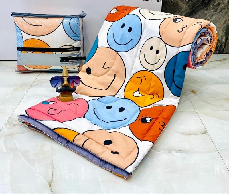 PRISCILLA 150 GSM Glace Cotton Kids Single Bed 250 TC Reversible Comforter | AC Blanket | Quilt | Duvet - All Seasons Lightweight Bedding Set with Cute Patterns - Design4 - Image 1
