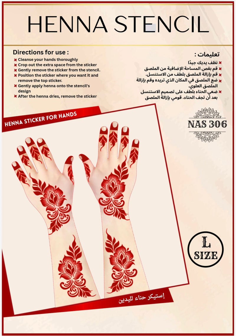Henna Stencil Set for Both Hands, 3PC COMBO – Reusable Mehndi Design Stickers for Hands NAS306