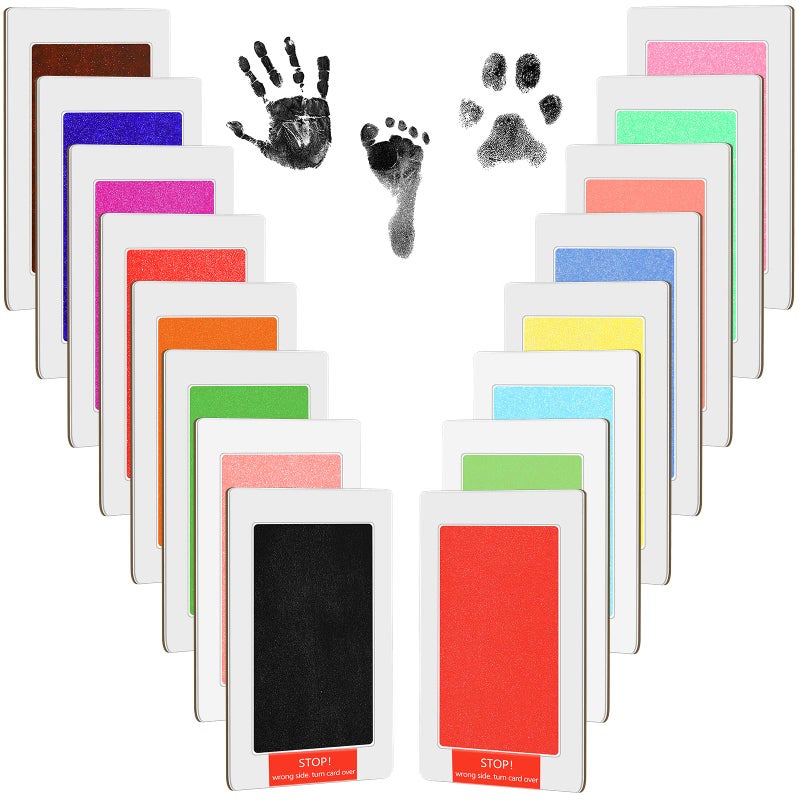 48 Pcs Inkless Baby Footprint Kit Includes 16 Pcs Colorful Ink Pad and 32 Imprint Card for Baby Hand and Footprints Handprint Dog Paw Print Kit for Newborn Registry Gifts Family Printing Mom Girl