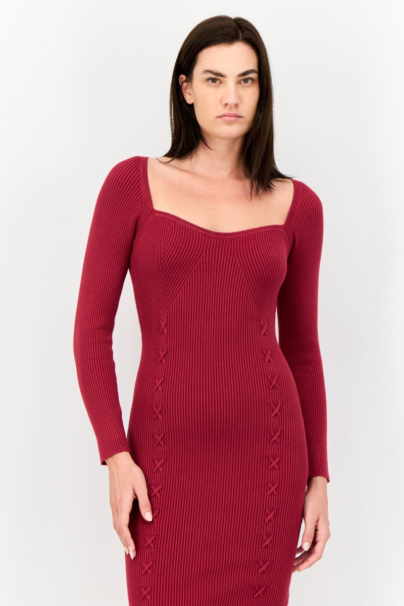 GUESS فستان ميدي كاجوال مزخرف للنساء، مارون - Image 4