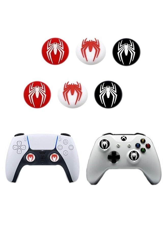 Generic 6Pcs Analog Thumb Grip Stick Cover, Wireless Controllers Game Remote Joystick Cap, Fantastic Non-Slip Silicone Handle Protection Cover for PS5/PS4/Xbox(Spider Pattern: White, Red, Black)  - Image 3