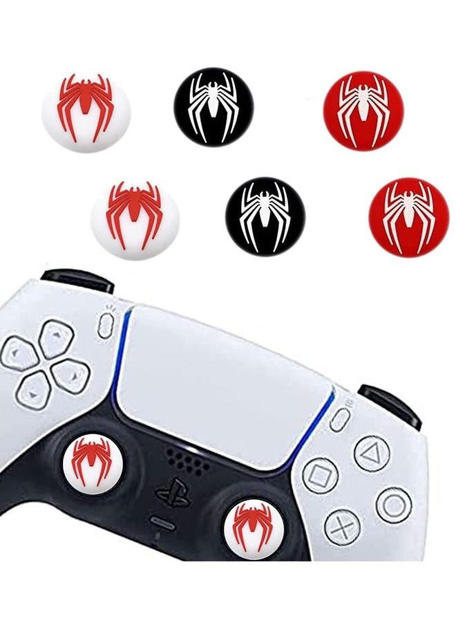 Generic 6Pcs Analog Thumb Grip Stick Cover, Wireless Controllers Game Remote Joystick Cap, Fantastic Non-Slip Silicone Handle Protection Cover for PS5/PS4/Xbox(Spider Pattern: White, Red, Black)  - Image 2