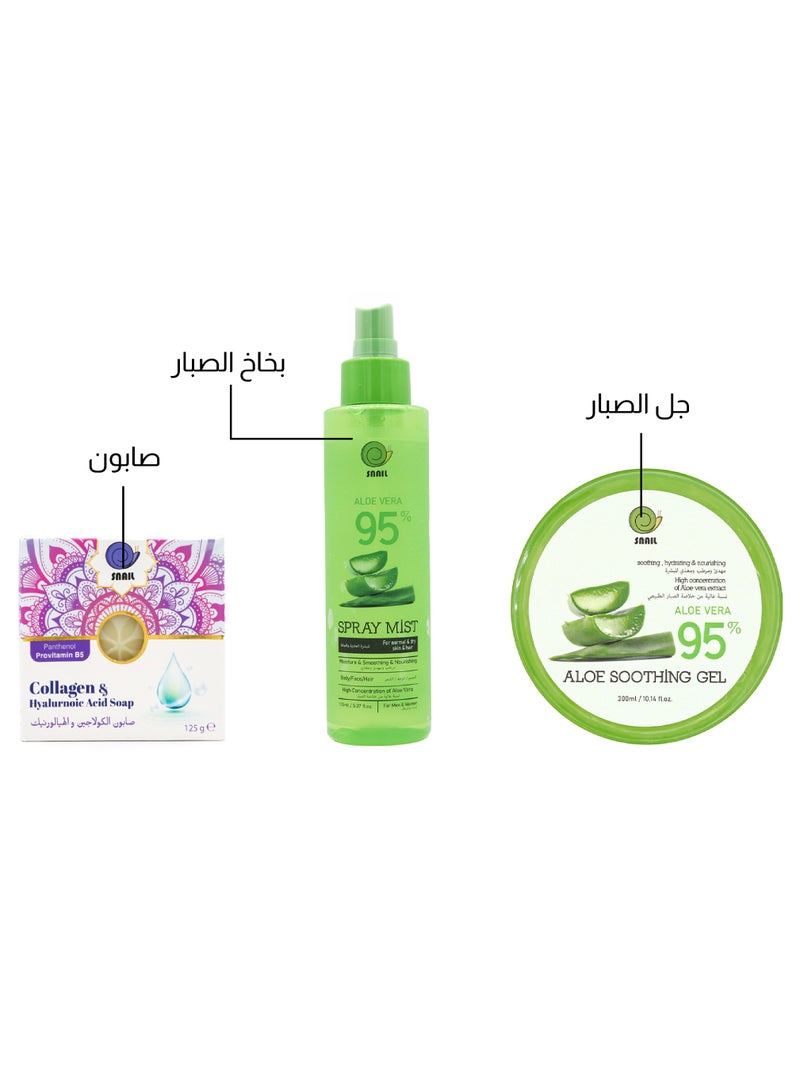 سنايل المجموعة الكورية للعناية بالبشرة من سنايل جل وبخاخ الصبار صابون وماسك للوجه متعدد الالوان - Image 2