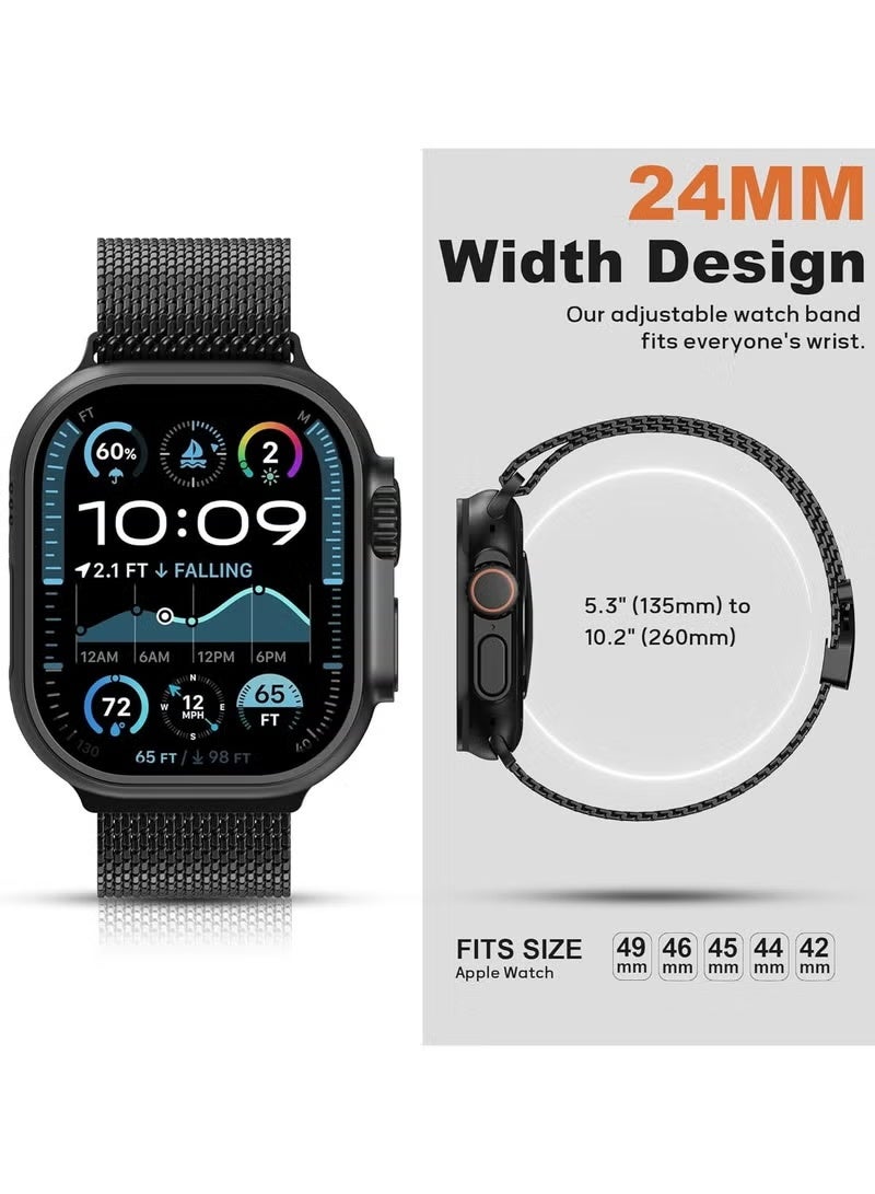 عربست حلقة ميلانو شبكية متوافقة مع أساور ساعة Apple Watch مقاس 49 مم و46 مم و45 مم و44 مم و42 مم للرجال والنساء، حلقة شبكية من الفولاذ المقاوم للصدأ مع مشبك على شكل مظلة لساعة iWatch Ultra 2 Series 10 9 8 7 6 SE 5 4 3 - Image 4