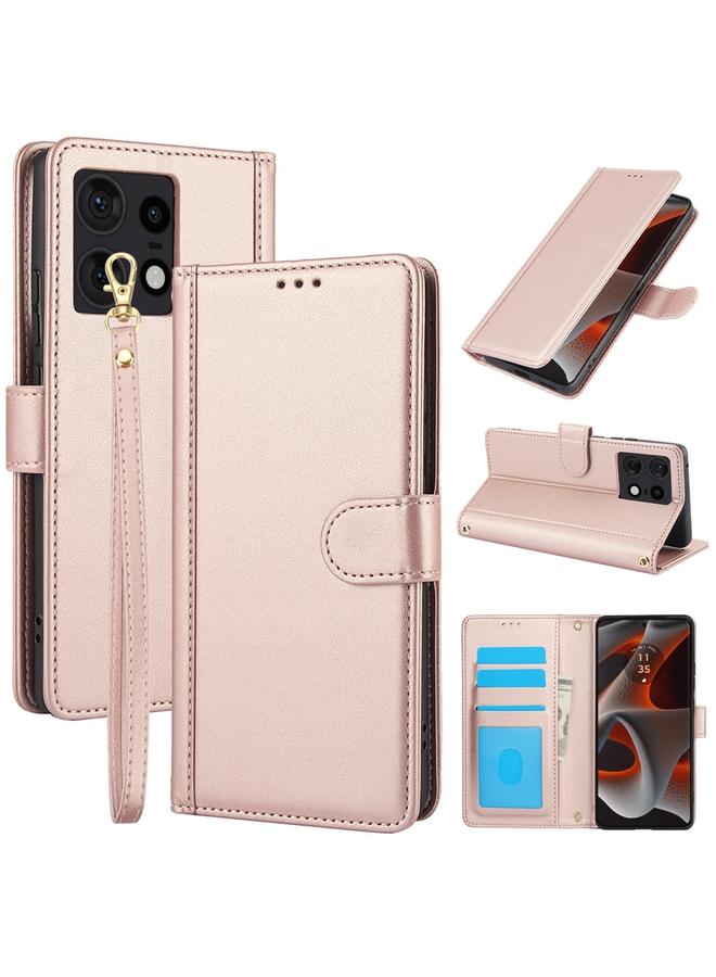 S-TOP Case For Motorola Edge 50 Pro Skin Feel Pure Color Card Slots Leather Phone Case with Dual Lanyard - Image 1