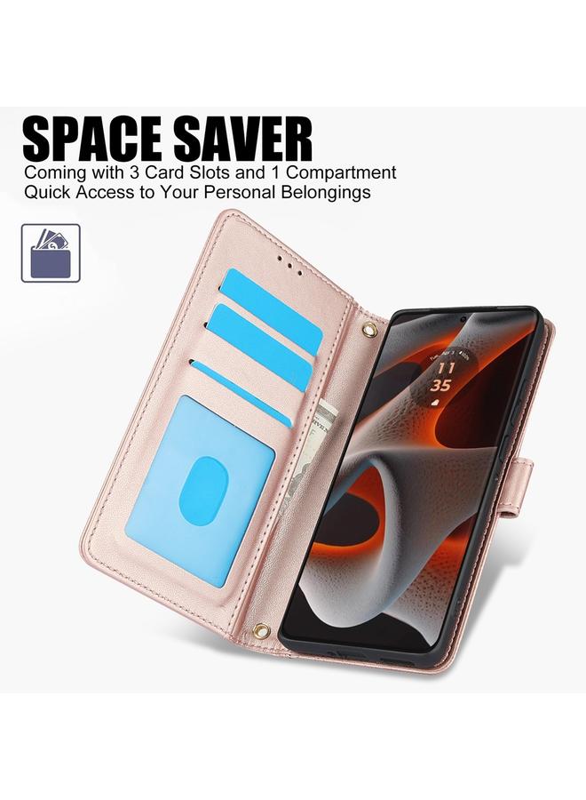 S-TOP Case For Motorola Edge 50 Pro Skin Feel Pure Color Card Slots Leather Phone Case with Dual Lanyard - Image 2