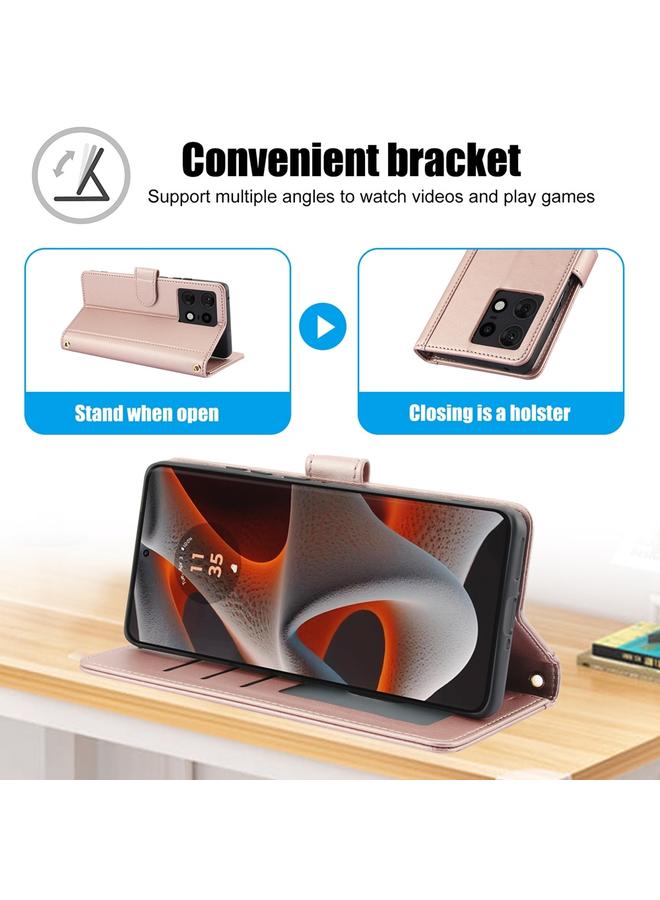 S-TOP Case For Motorola Edge 50 Pro Skin Feel Pure Color Card Slots Leather Phone Case with Dual Lanyard - Image 3