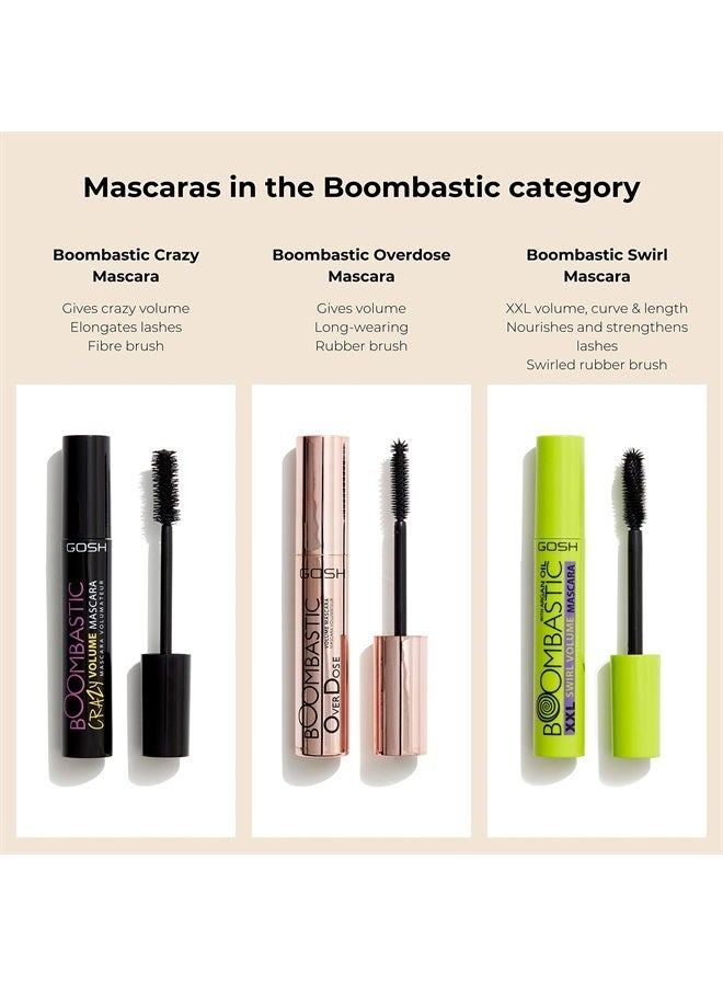 GOSH Boombastic Mascara for Extreme Volume & Long Eyelashes, Mascara with Precise XL Eyelash Brush, Separates Eyelashes When Inducing, Long-lasting, Skin-friendly & Fragrance-, 001 Black