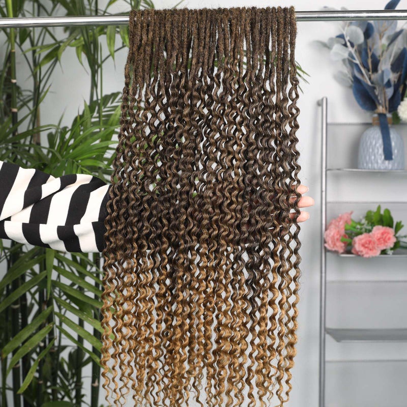WIGER Wavy Double Ended Dreadlock Extensions DE Blonde Curly Dreads Extension Wavy Twist Faux Locs Hair Ombre Honey Blonde 10 Strands Handmade Synthetic Soft Locs Hair Bundle (Curly Dreads, 4/27) - Image 3