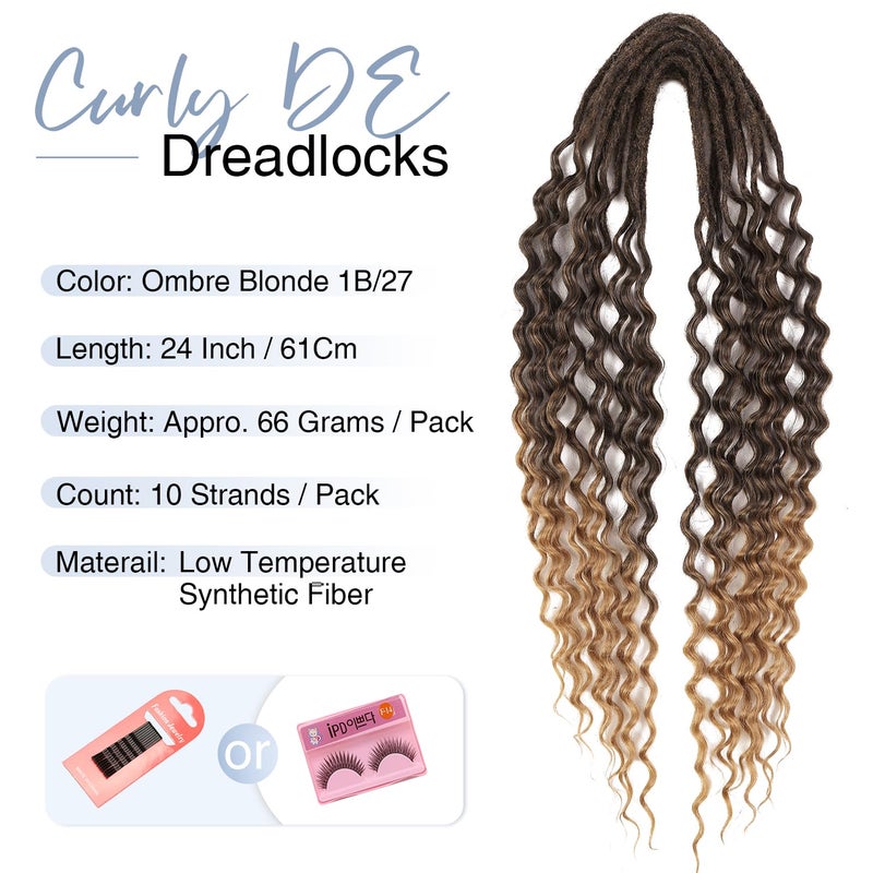 WIGER Wavy Double Ended Dreadlock Extensions DE Blonde Curly Dreads Extension Wavy Twist Faux Locs Hair Ombre Honey Blonde 10 Strands Handmade Synthetic Soft Locs Hair Bundle (Curly Dreads, 4/27) - Image 2