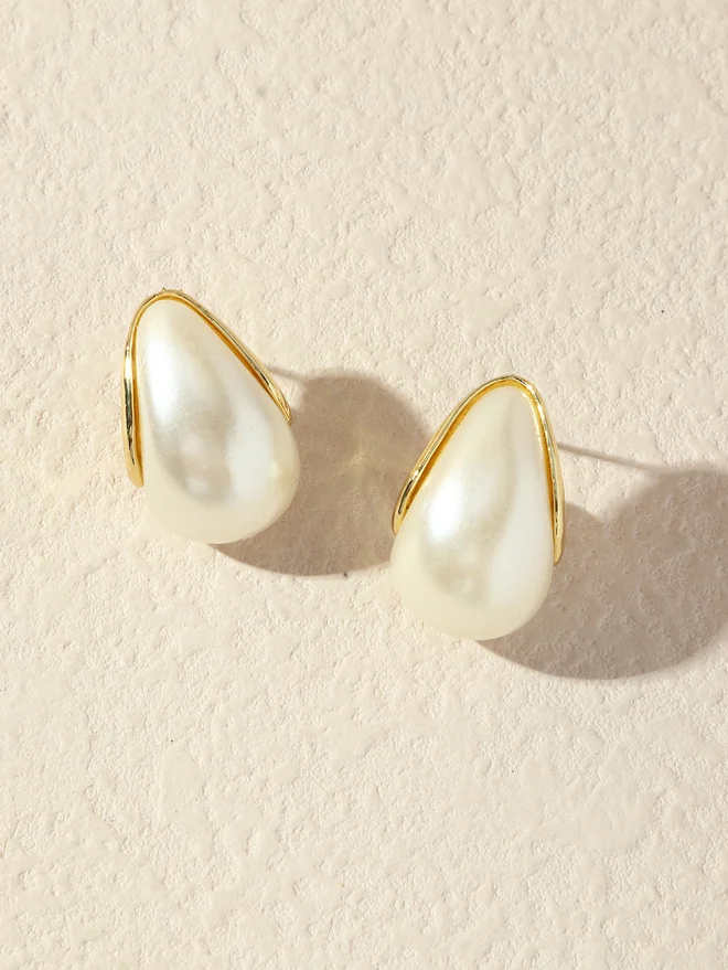 تايك تو Take Two Teardrop Shape Faux Pearl Earrings
