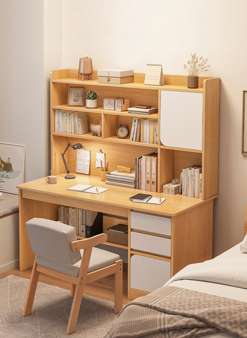 Sharpdo Computer Desk 120*45*164CM Home Office Desk with Bookshelf, Saving Design Writing Desk, 2 Drawers and 2 Cabinet Doors for Storage - Image 1