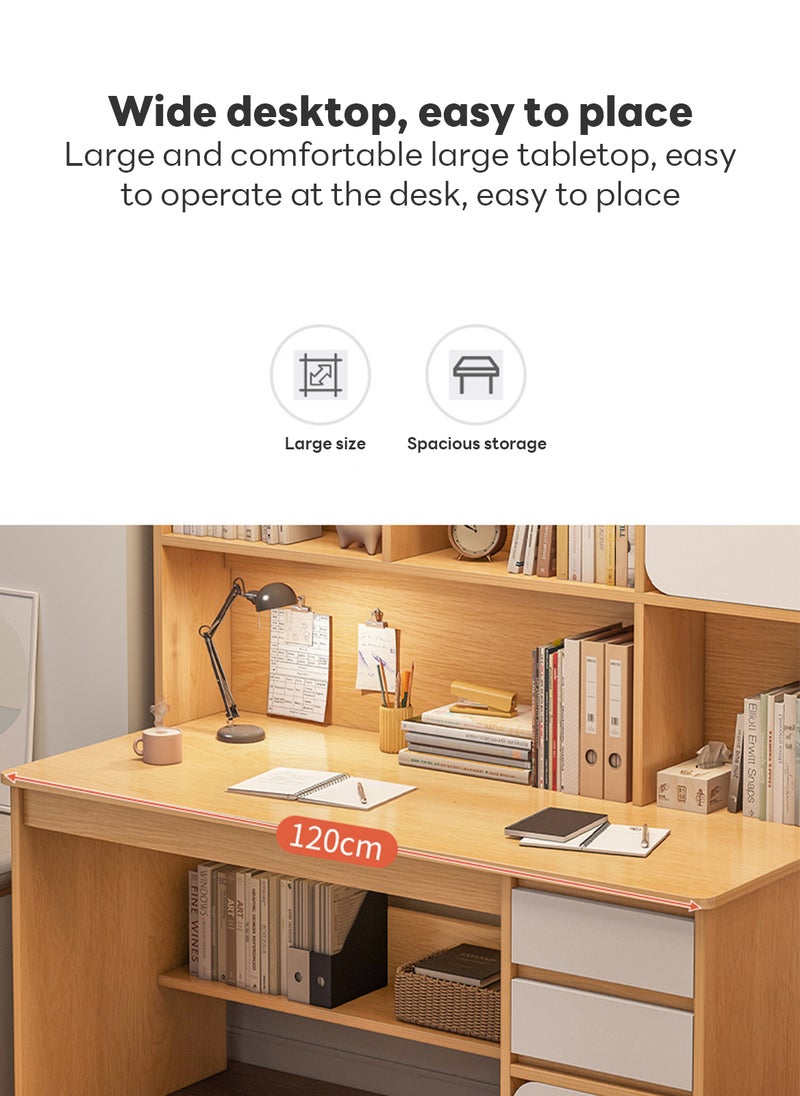 Sharpdo Computer Desk 120*45*164CM Home Office Desk with Bookshelf, Saving Design Writing Desk, 2 Drawers and 2 Cabinet Doors for Storage - Image 3