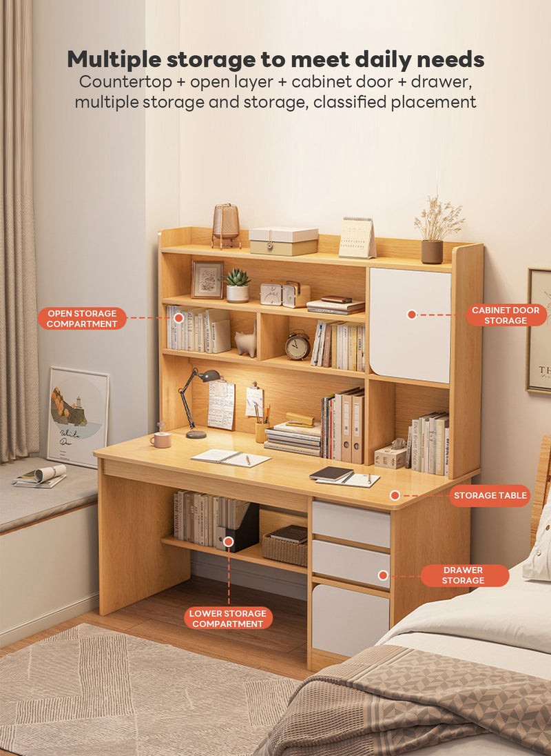 Sharpdo Computer Desk 120*45*164CM Home Office Desk with Bookshelf, Saving Design Writing Desk, 2 Drawers and 2 Cabinet Doors for Storage - Image 2