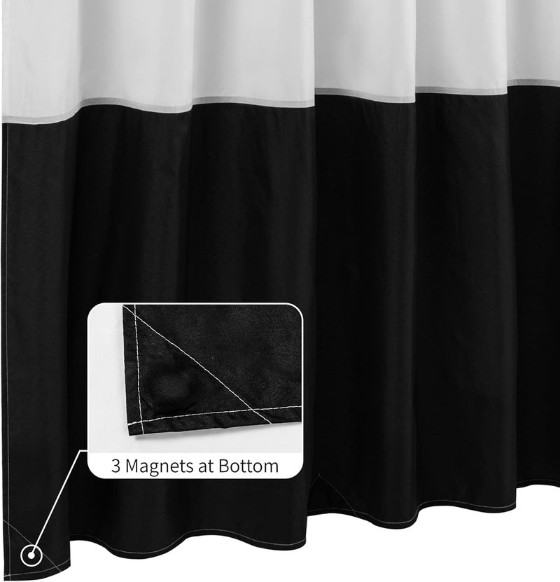 ALYVIA SPRING Waterproof Fabric Shower Curtain Liner - Soft & Light-Weight Cloth Shower Curtain with 3 Bottom Magnets, Hotel Quality & Machine Washable - Standard Size 72x72, Color Block Black and White - Image 2