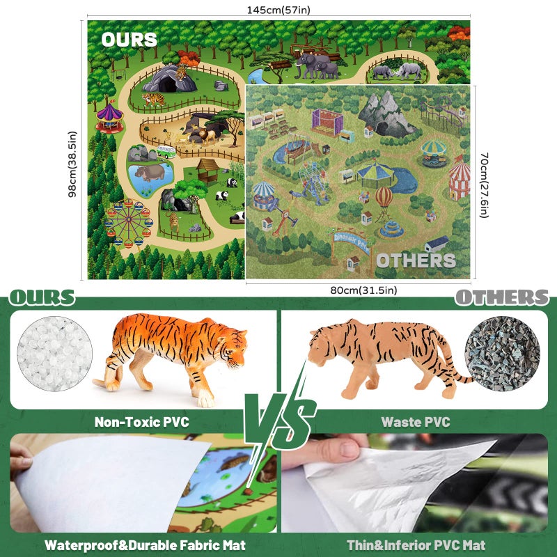 FRUSE Safari Animals Figures Toys w/ 57â€x38.5â€Jumbo Play Mat,12PCS Realistic Jungle Wild Zoo Animals Figurines Playset with Panda,Lion,Elephant,Educational Learning Toys for Toddlers Kids - Image 5