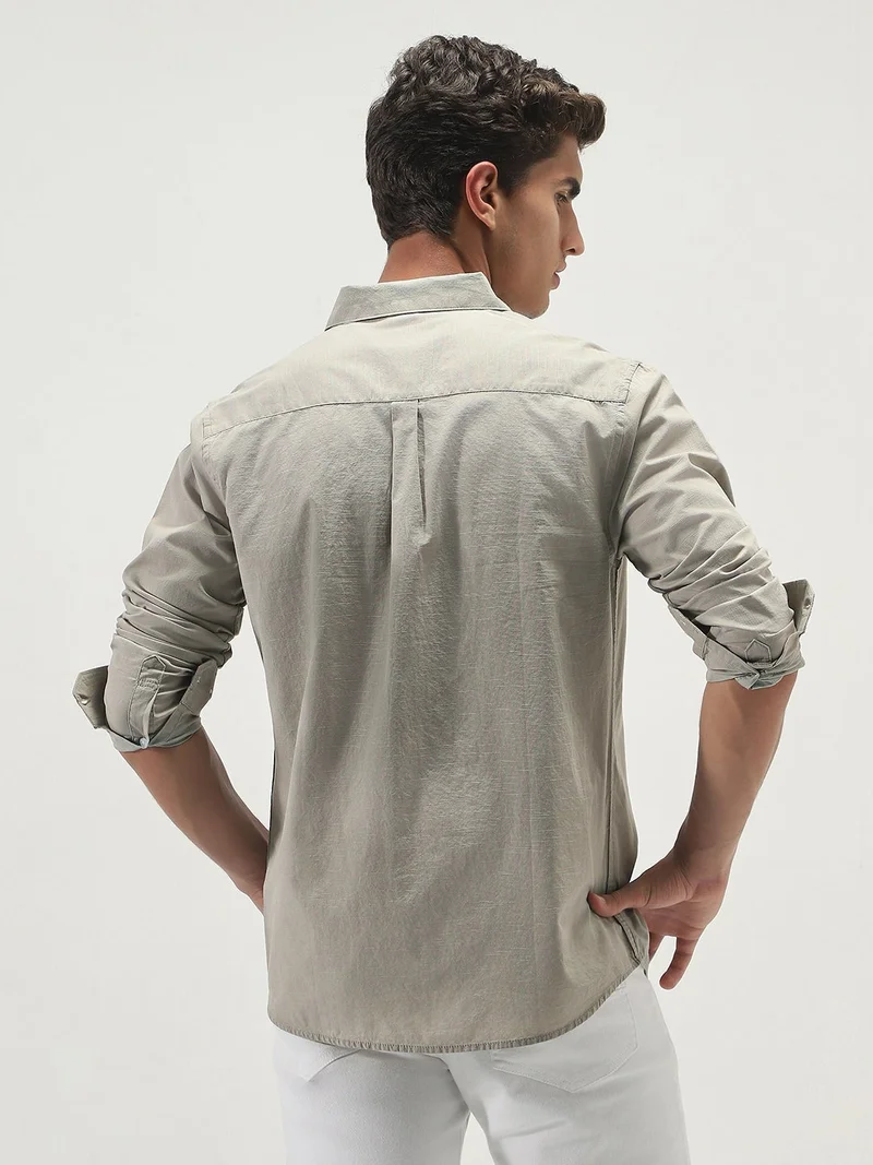 Urbano Fashion  Urbano Fashion Men's Light Olive Cotton Full Sleeve Regular Fit Casual Solid Slub Shirt with Spread Collar  | Best Price UAE