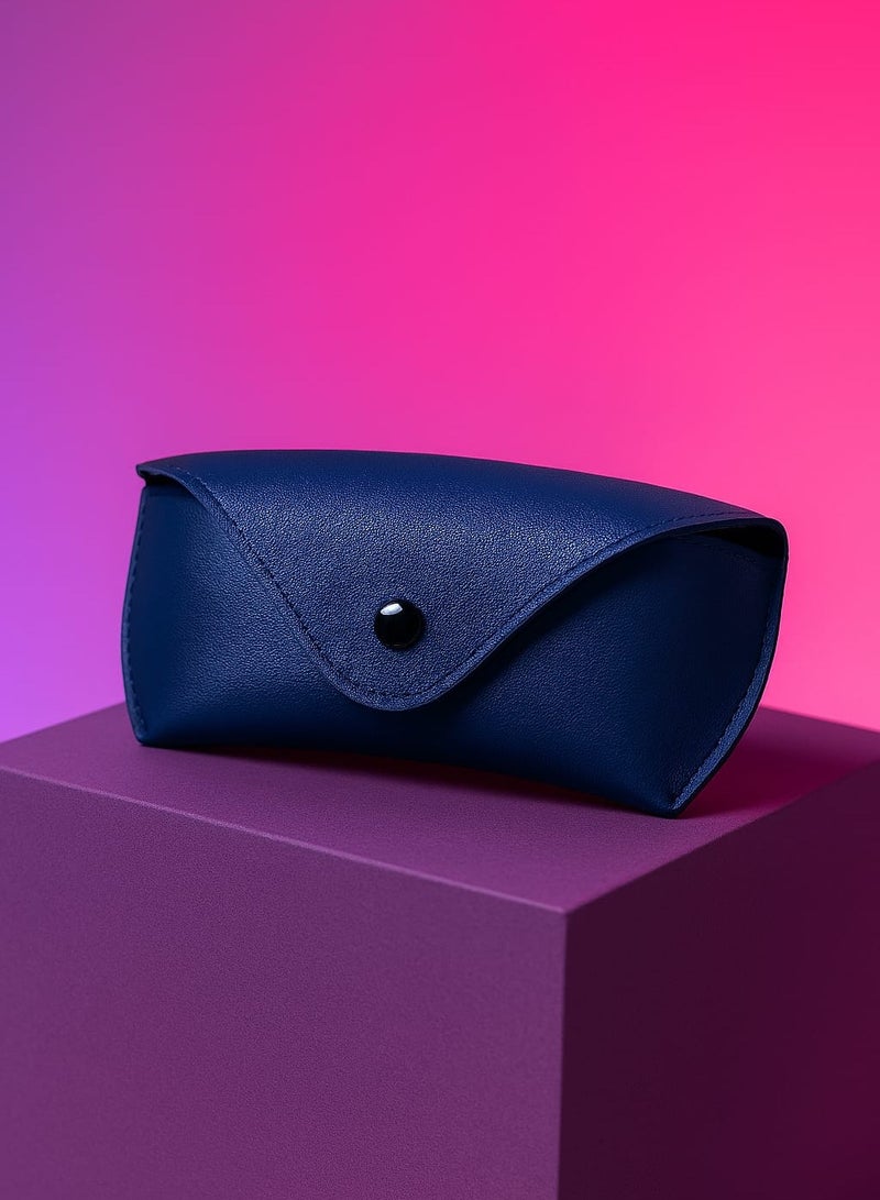 Generic 1 Piece Blue PU Leather Glasses Case – Unisex Eyewear Holder with Button Closure, Soft & Durable Storage Pouch for Sunglasses or Reading Glasses  - Image 1