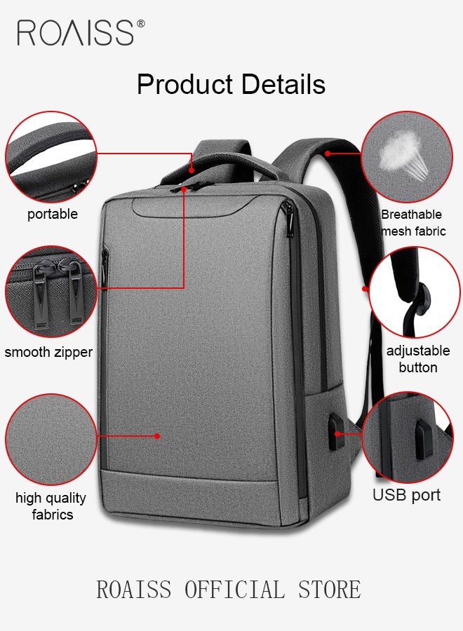 roaiss Oxford Backpack Men's 15.6-inch Large Capacity Outdoor Travel Laptop Backpack Leisure Business Commuting Bag Waterproof Laptop Computer Bag for Daily Use Student Travel with USB Charge Port  - Image 5