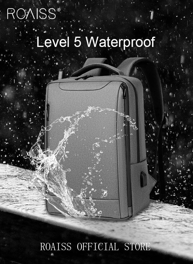 roaiss Oxford Backpack Men's 15.6-inch Large Capacity Outdoor Travel Laptop Backpack Leisure Business Commuting Bag Waterproof Laptop Computer Bag for Daily Use Student Travel with USB Charge Port  - Image 3