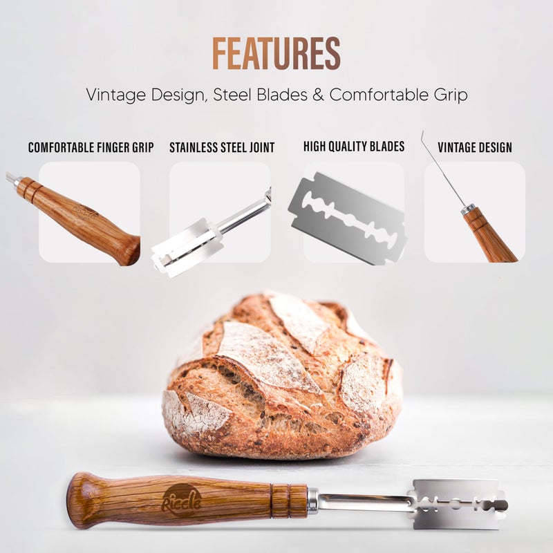 RICCLE Bread Lame Slashing Tool, Dough Scoring Knife with 15 Razor Blades and Storage Cover - Image 3