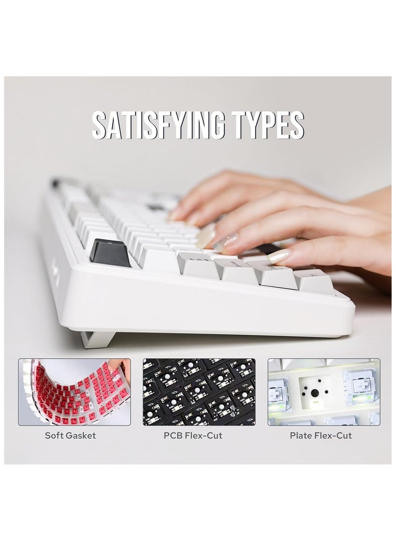 أولا كيبورد العاب ميكانيكي اكس اولا F99 برو مخصصة قابلة للتبديل السريع 2.4 جيجاهرتز/نوع C/BT5.0 بطارية 8000 ميلي امبير في الساعة إضاءة خلفية بألوان RGB من ايبوميكر (لون أسود - رمادي - أبيض، مفتاح ستارارو) - Image 3