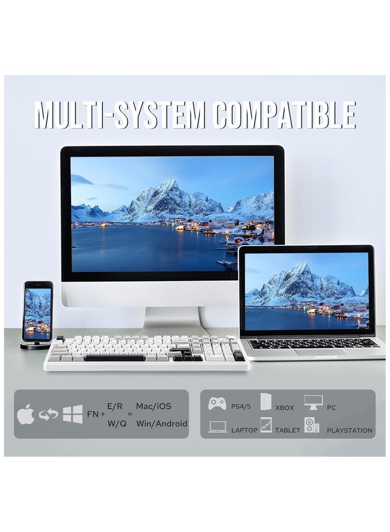 أولا كيبورد العاب ميكانيكي اكس اولا F99 برو مخصصة قابلة للتبديل السريع 2.4 جيجاهرتز/نوع C/BT5.0 بطارية 8000 ميلي امبير في الساعة إضاءة خلفية بألوان RGB من ايبوميكر (لون أسود - رمادي - أبيض، مفتاح ستارارو) - Image 5