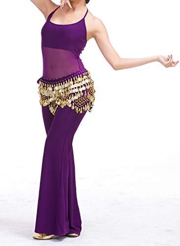 Aivtalk Hip Scarf with Coins for Women Bling Belly Dance Wrap Belt Fringe Skirt with Coins Polyester Purple - Image 4