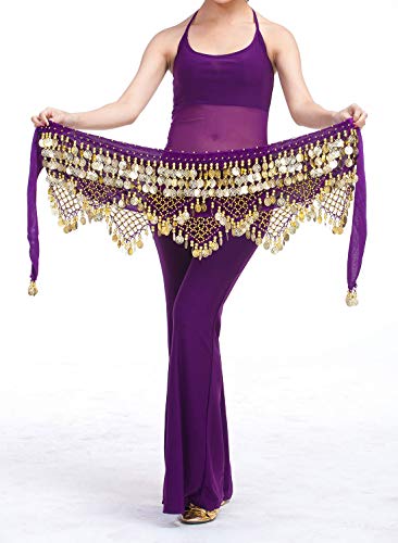 Aivtalk Hip Scarf with Coins for Women Bling Belly Dance Wrap Belt Fringe Skirt with Coins Polyester Purple - Image 5