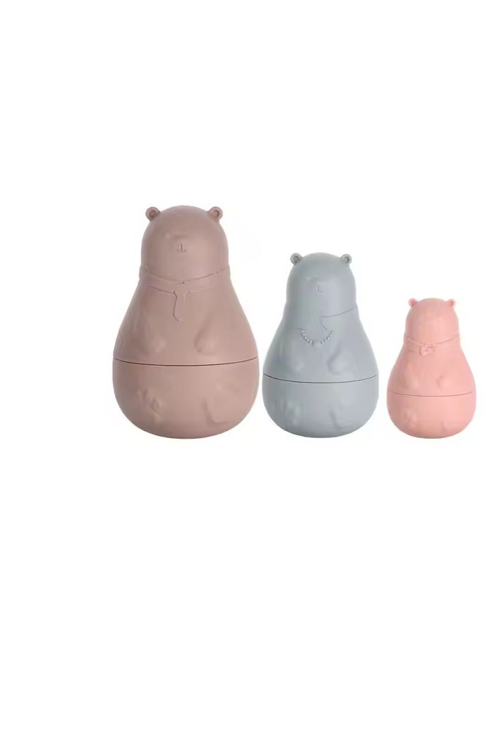 Twisoo Silicone Bear Stacking Toy Set - 4-Piece Food-Grade Silicone Montessori Educational Nesting Dolls for Babies & Toddlers,BPA-free bath toy Brown - Image 2