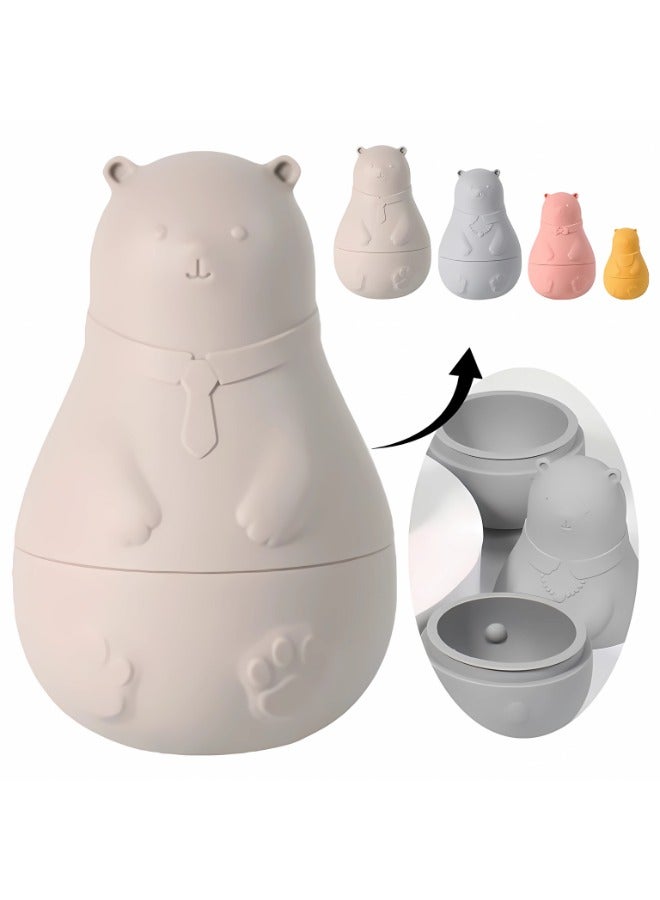 Twisoo Silicone Bear Stacking Toy Set - 4-Piece Food-Grade Silicone Montessori Educational Nesting Dolls for Babies & Toddlers,BPA-free bath toy Brown - Image 1