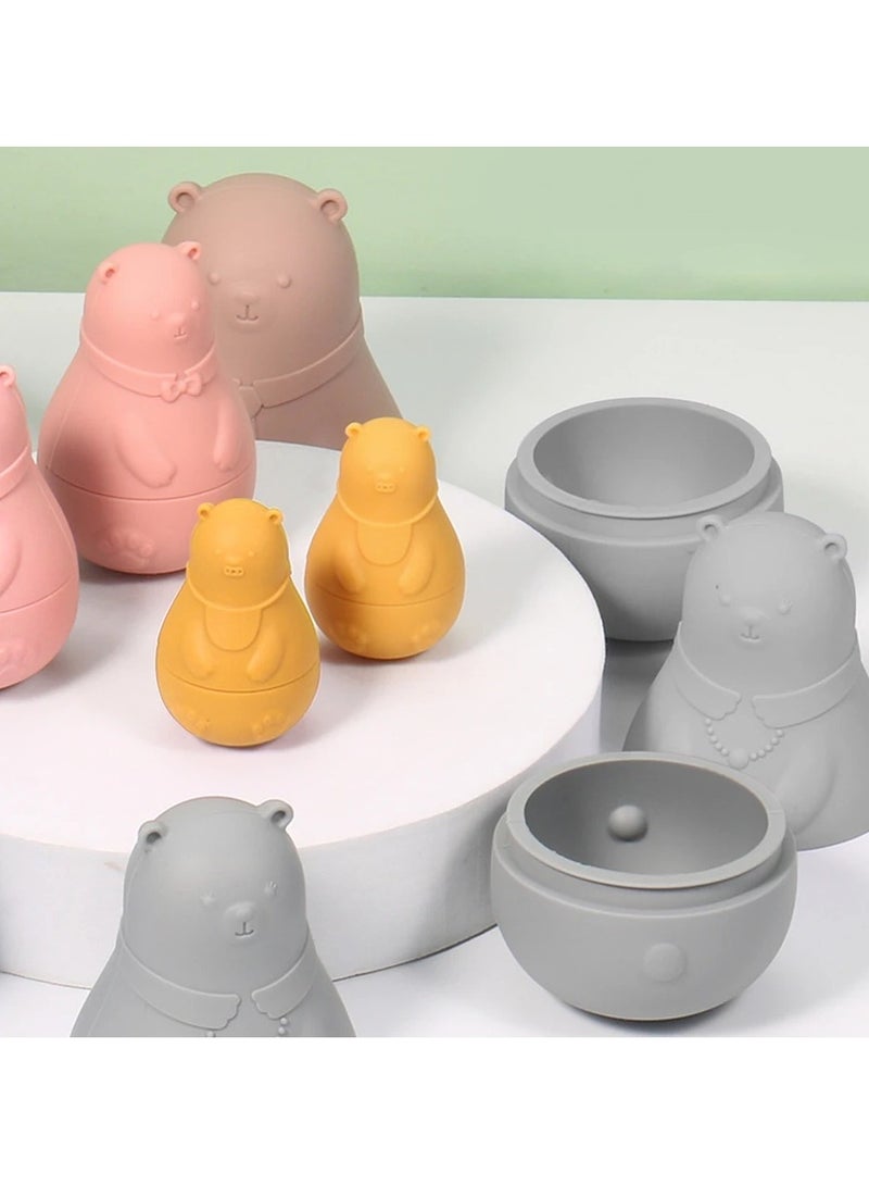 Twisoo Silicone Bear Stacking Toy Set - 4-Piece Food-Grade Silicone Montessori Educational Nesting Dolls for Babies & Toddlers,BPA-free bath toy Brown - Image 5