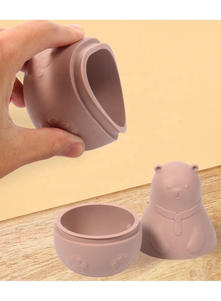 Twisoo Silicone Bear Stacking Toy Set - 4-Piece Food-Grade Silicone Montessori Educational Nesting Dolls for Babies & Toddlers,BPA-free bath toy Brown - Image 4