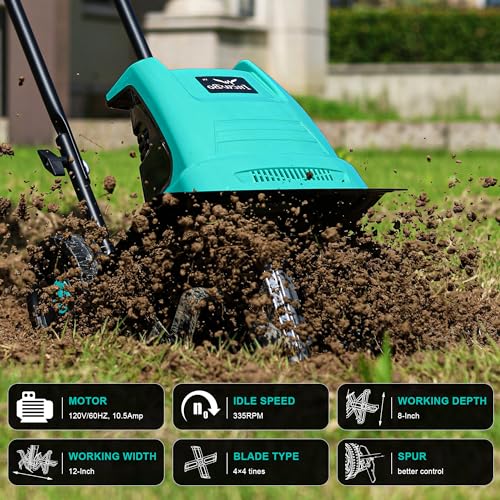 IncwBo Electric Rototiller Garden Tiller 12 Inch Tilling Width 8-Inch Electric Tiller 10.5 Amp Tiller Cultivator for Garden Yard - Image 4