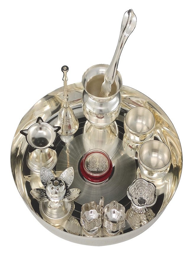 NOBILITY Silver Plated Pooja thali Set 8 Inch for Mandir Temple Festival Ethnic Puja Thali Gift for Diwali Home Office Wedding Return Gift Items (NOBG213, Standard 8 Inch) - Image 4