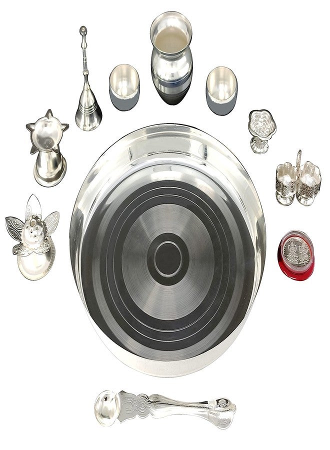 NOBILITY Silver Plated Pooja thali Set 8 Inch for Mandir Temple Festival Ethnic Puja Thali Gift for Diwali Home Office Wedding Return Gift Items (NOBG213, Standard 8 Inch) - Image 3