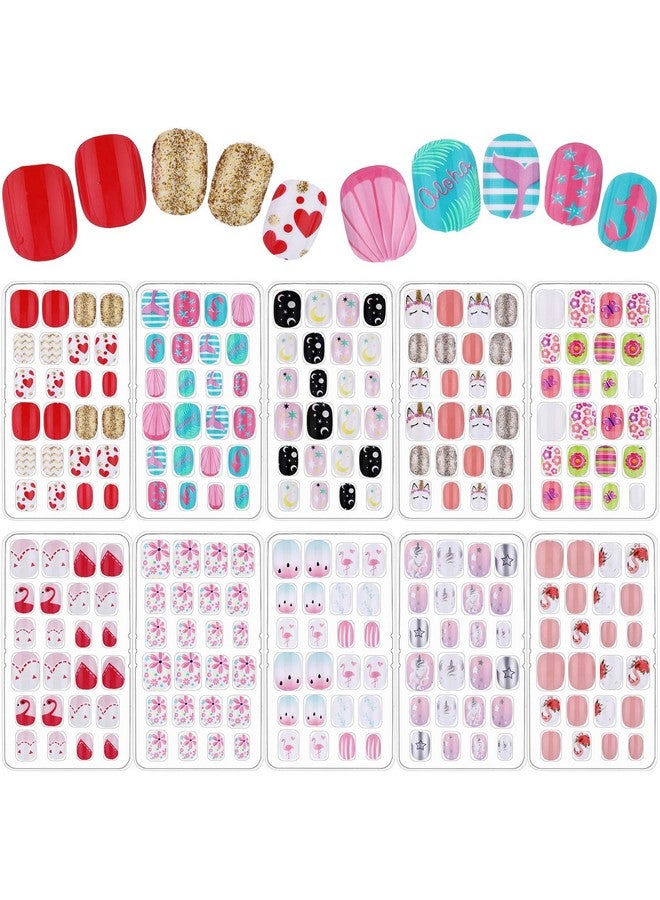 مايتيز 240 قطعة من الأظافر الصناعية للأطفال اضغط على أظافر اصطناعية قصيرة لطيفة بالغراء مسبقًا بغطاء كامل من الأكريليك لتزيين أظافر الأطفال والفتيات الصغيرات 10 صناديق (زهرة وردية) - Image 1