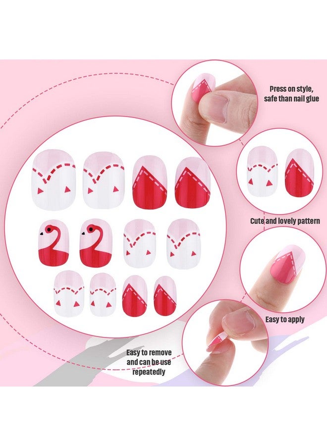 مايتيز 240 قطعة من الأظافر الصناعية للأطفال اضغط على أظافر اصطناعية قصيرة لطيفة بالغراء مسبقًا بغطاء كامل من الأكريليك لتزيين أظافر الأطفال والفتيات الصغيرات 10 صناديق (زهرة وردية) - Image 4