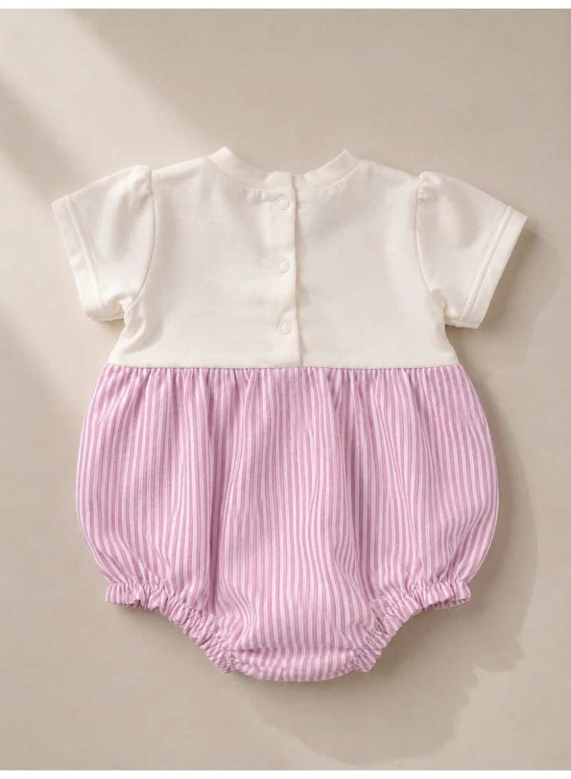 Victor And Jane  Infant Girls Floral Yoke Bubble Romper with Pink Stripe Bottom for Women | Best Price UAE